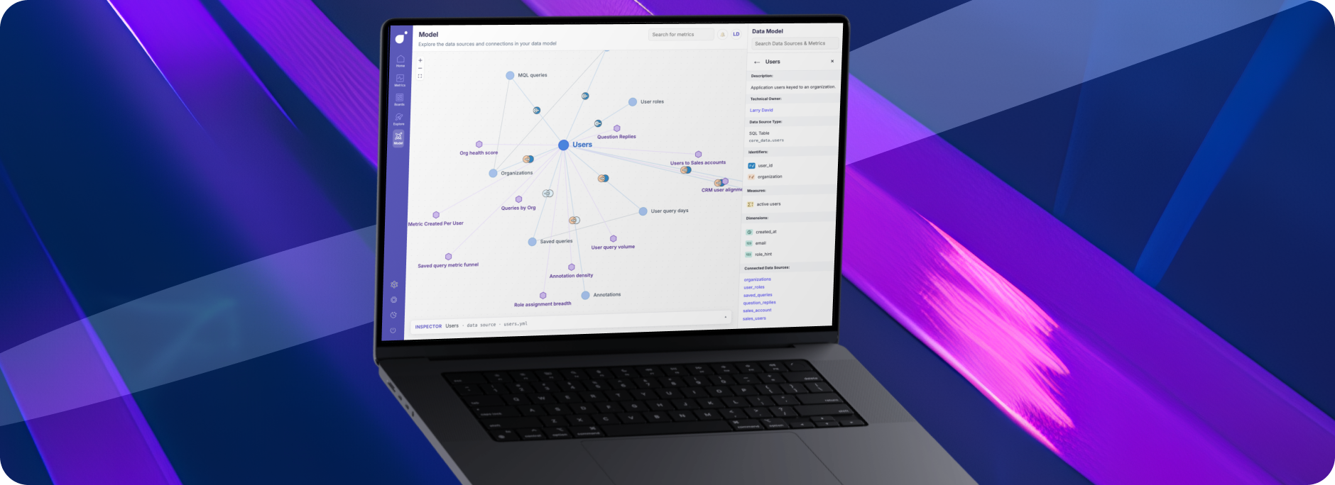 Semantic layer model map shown on a laptop