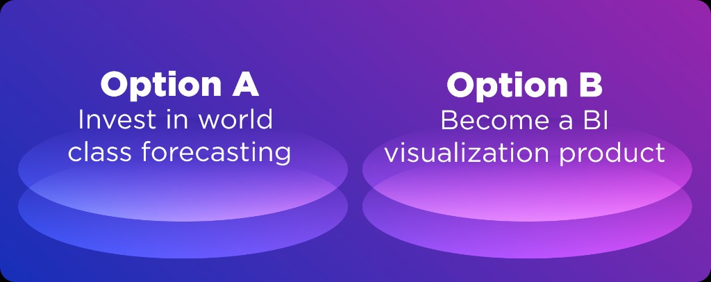 Option A: Invest in world-class forecasting; Option B: Become a BI visualization product